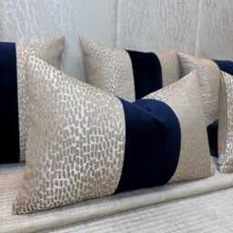 Luxury Champagne Navy Stripe Pillow Cover Double-Sided Euro Sham Handmade Bespoke Cushion in All Sizes - thumbnail 2