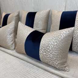 Luxury Champagne Navy Stripe Pillow Cover Double-Sided Euro Sham Handmade Bespoke Cushion in All Sizes - thumbnail 3