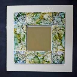 Decorative Tiled Mirror Frame, Hand Painted, Alcohol Inks, Square 10x10