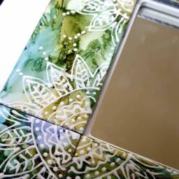 Decorative Tiled Mirror Frame, Hand Painted, Alcohol Inks, Square 10x10 - thumbnail 3