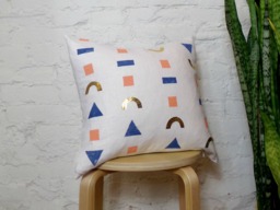 White Blue Coral Gold Linen Pillow Cover/Block Printed Geometric Decorative Throw Cushion Indigo Peach Salmon Hand Painted Bedding Accent - thumbnail 1