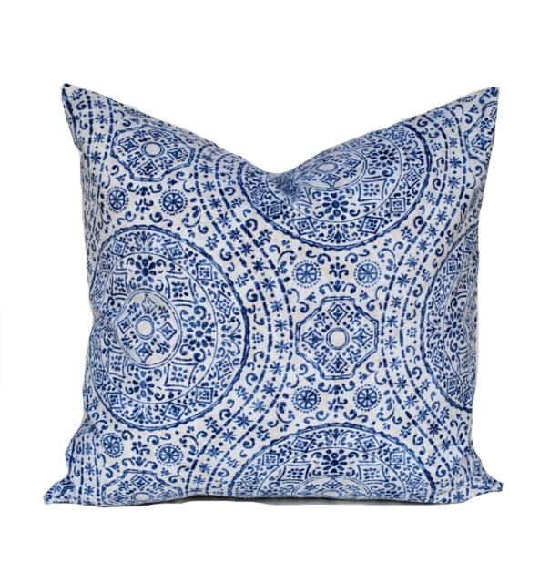 High Quality Magnolia Pillow Cover, Blue Medallion Cushion, Decorative Throw Pillow, Accent Grey Case - image 1