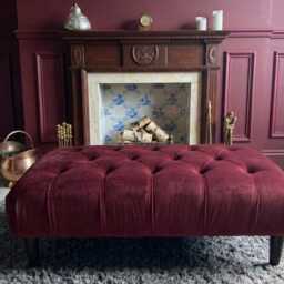 Chesterfield Design Plush Velvet Footstool - Black Wooden Legs Footrest, Coffee Table - thumbnail 2