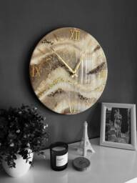 Luxury Gold Wall Clock Marble, Large Boho Clock, Custom Round Apartment Decor, Housewarming Gift, Unique Clocks - thumbnail 1