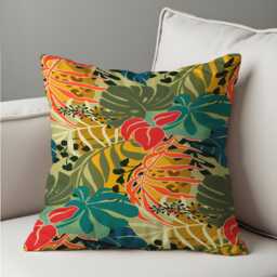 Tropical Leaf Cushion Cover, Colourful Botanical Throw Pillowcase, Jungle Floral Sofa Case