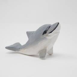 Dolphin Wooden Figurine - Hand-Carved Bottlenose Sea Animal Decor - thumbnail 2