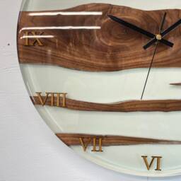 Black Walnut & Pale Green Resin Wall Clock, Modern Abstract Unusual Clocks, Luxurious Clock - thumbnail 3