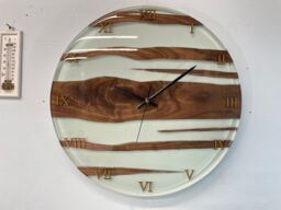 Black Walnut & Pale Green Resin Wall Clock, Modern Abstract Unusual Clocks, Luxurious Clock