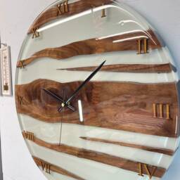 Black Walnut & Pale Green Resin Wall Clock, Modern Abstract Unusual Clocks, Luxurious Clock - thumbnail 2