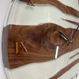 Black Walnut & Pale Green Resin Wall Clock, Modern Abstract Unusual Clocks, Luxurious Clock - thumbnail 4