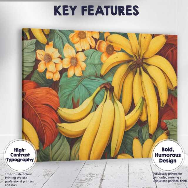 Tropical Banana Bunch Botanical Pattern Canvas Wall Art Print Decor Picture Ready To Hang - image 1