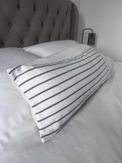 Extra Long Bolster Pillow Cover, Coastal Lumbar Cushion Indigo Blue Stripe Cushions - image 1