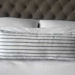 Extra Long Bolster Pillow Cover, Coastal Lumbar Cushion Indigo Blue Stripe Cushions - thumbnail 3