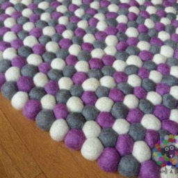 Handmade Felt Ball Rug White, Gray, Lavender Nursery Decor - thumbnail 2