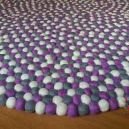 Handmade Felt Ball Rug White, Gray, Lavender Nursery Decor - thumbnail 3
