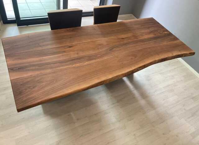 Solid Walnut Wood Dining Table, Steel Cross Legs, Industrial Chic, 240x110 cm - image 1