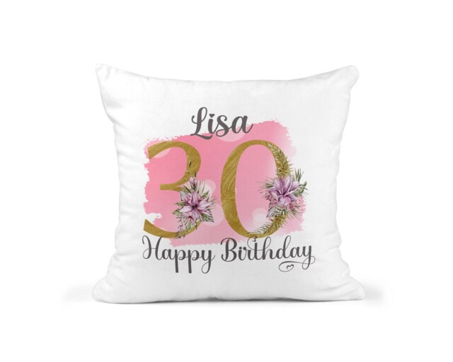 30Th Birthday Gift For Women, Personalised Cushion/Pillow With Name & Floral Design, Mum, For Nan, 1991