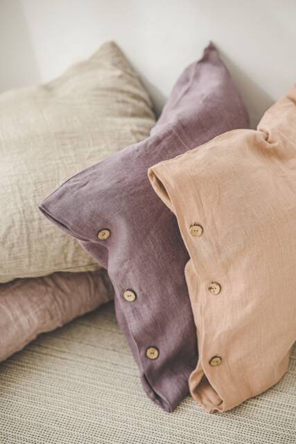 Linen Deco Pillowcase Coconut Buttons Closure, Home Textiles, Natural Square Pillow Cover, Cushion Case, Farmhouse Decor - image 1