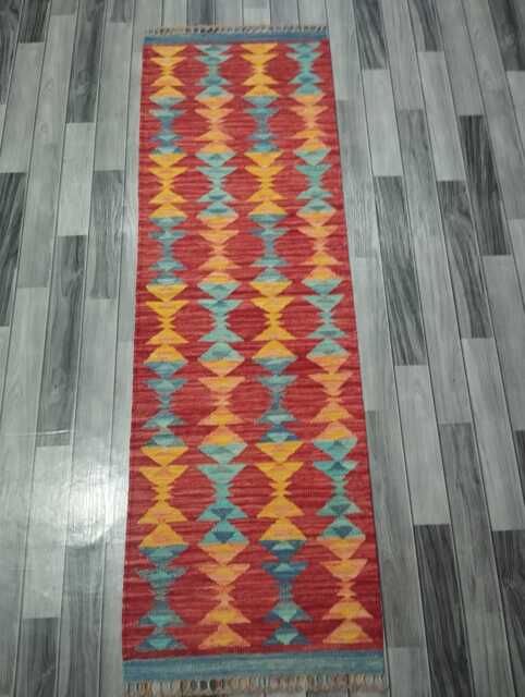 Minimalist Scandinavian Runner, Handmade Artisan Afghan Turkish Persian Swedish Style Flatweave Natural Wool Kilim Runner Rug 200x63 cm - image 1