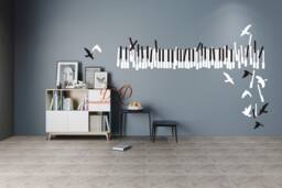 Piano Keys With Birds Vinyl Wall Decal, Music Nursery Decor - thumbnail 1