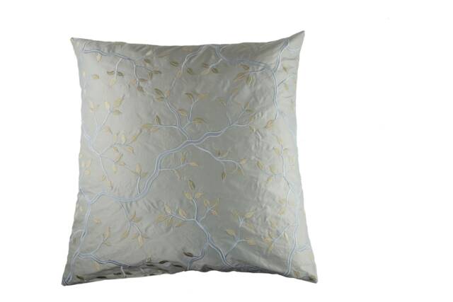 Embroidered Elegant Silk Pillow With Silver Buds - image 1