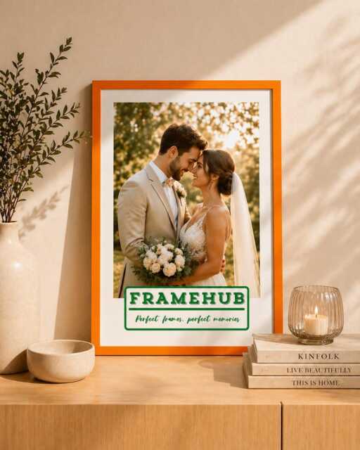 Orange Slim Brushed Wood Photo Frame Modern Gallery Wall Art Home D??cor - image 1