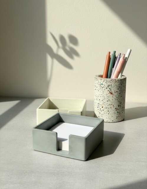 Post-It Note Holder Desk Organizer - Industrial Concrete Modern Minimal Design - image 1