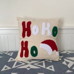 Embroidered Hohoho Christmas Pillow Cover, Punch Needle Linen Cushion - thumbnail 2