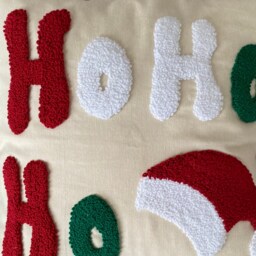 Embroidered Hohoho Christmas Pillow Cover, Punch Needle Linen Cushion - thumbnail 3