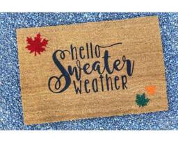 Hello Sweater Weather - Doormat Fall Autumn Vibes Front Porch - thumbnail 1