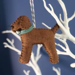 Chocolate Labrador Decoration. Hanging Wool Felt Dog Decoration For Christmas Tree. Handmade Decoration, Xmas Tree Ornament