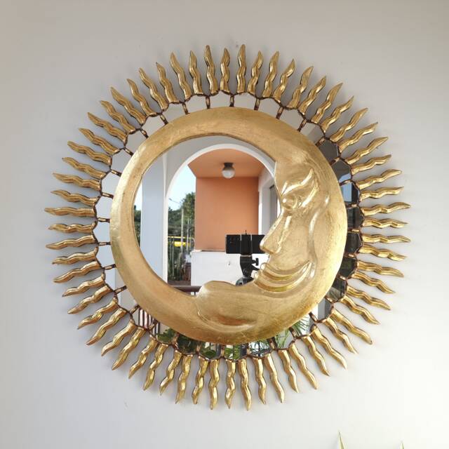 Sun & Moon Mirror 78cm Gold - Interior Decoration Wall Home Decorative Mirrors Peruvian Crafts - image 1