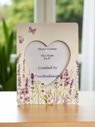 Lavender Field, Heart Photo Frame, Floral Wooden Picture Memorial, Remembrance, Home Decor Gift - thumbnail 1