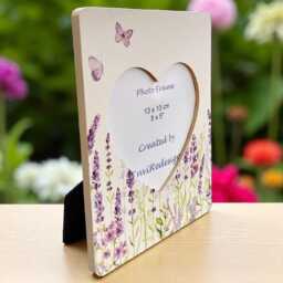 Lavender Field, Heart Photo Frame, Floral Wooden Picture Memorial, Remembrance, Home Decor Gift - thumbnail 2