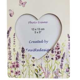 Lavender Field, Heart Photo Frame, Floral Wooden Picture Memorial, Remembrance, Home Decor Gift - thumbnail 3