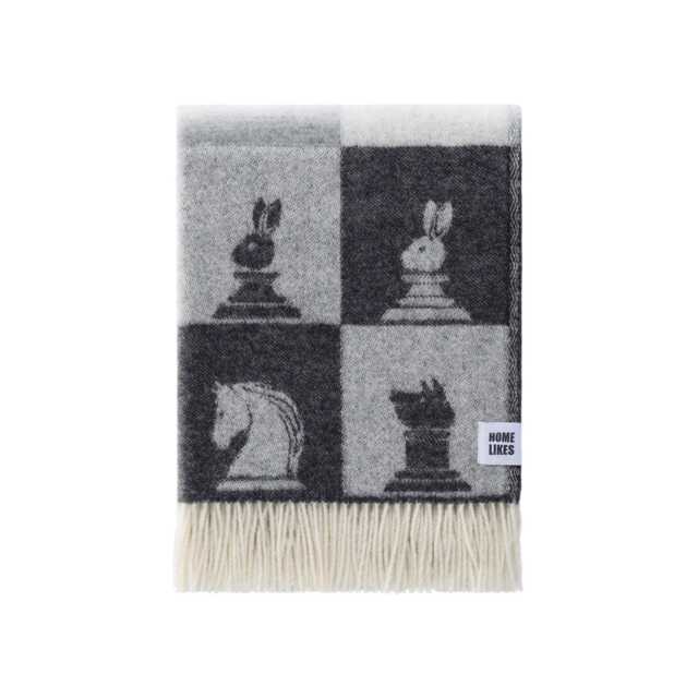 Chess Wool Throw - Woven Blanket Made From Recycled Merino Beige, Grey, Soft Black & Off-White Checked Decor Gifts For Him - image 1