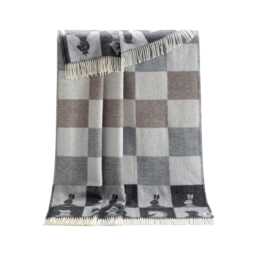 Chess Wool Throw - Woven Blanket Made From Recycled Merino Beige, Grey, Soft Black & Off-White Checked Decor Gifts For Him - thumbnail 2