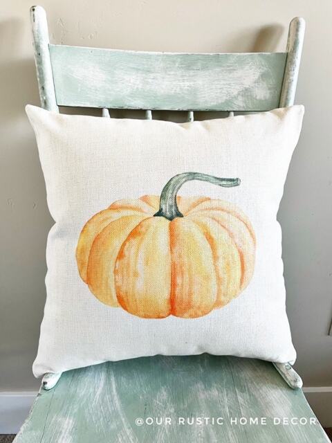 Watercolor Pumpkin Pillow Cover Rustic Linen Fall Decor - image 1
