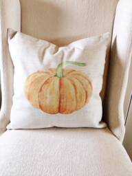 Watercolor Pumpkin Pillow Cover Rustic Linen Fall Decor - thumbnail 3