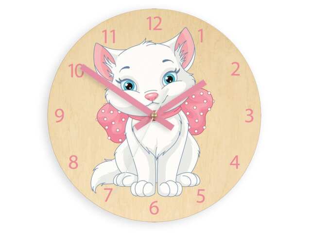Children Wall Clock - Cat With Personalizen Name, Numbers, Gift, Funny Clock, Kids Girls - image 1