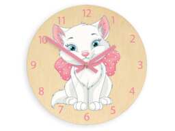 Children Wall Clock - Cat With Personalizen Name, Numbers, Gift, Funny Clock, Kids Girls - thumbnail 1