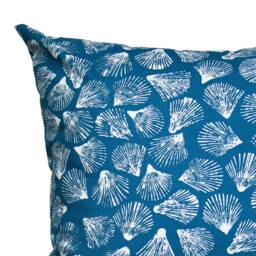 Beachcomber Extra-Large Cushion Cover. Marine Blue & White Seashell Block-Print Design. Unusual Nautical Themed 23X23 - thumbnail 2