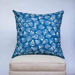 Beachcomber Extra-Large Cushion Cover. Marine Blue & White Seashell Block-Print Design. Unusual Nautical Themed 23X23 - thumbnail 1