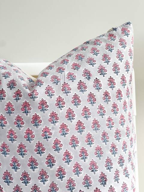 Block Print Pillow Cover Floral Batik, Boho Farmhouse Decor - 20x20 - image 1