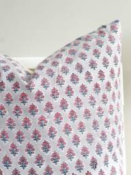 Block Print Pillow Cover Floral Batik, Boho Farmhouse Decor - 20x20 - thumbnail 1