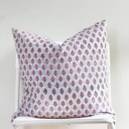 Block Print Pillow Cover Floral Batik, Boho Farmhouse Decor - 20x20 - thumbnail 2