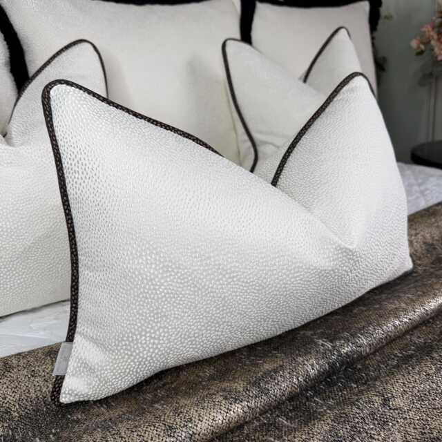 Blean Ivory Cushion Cover Brown Piping Textured Designer Ashley Wilde Fabric Luxury Piped Pillow Case Living Room Or Bedroom Decor - image 1