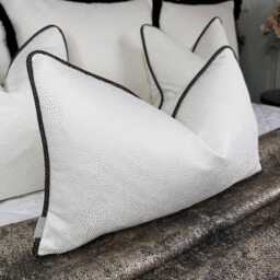 Blean Ivory Cushion Cover Brown Piping Textured Designer Ashley Wilde Fabric Luxury Piped Pillow Case Living Room Or Bedroom Decor - thumbnail 1