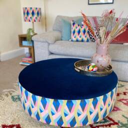 Large Round Footstool With Navy Velvet & Linwood Geometric Print - thumbnail 4