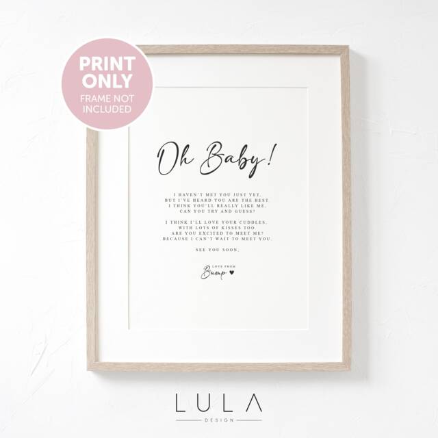Oh Baby From Bump Poem A4 Or A5 Print, Family, Pregnancy Announcement, Reveal, Bump, Auntie, Uncle, Grandparent, Friend - image 1